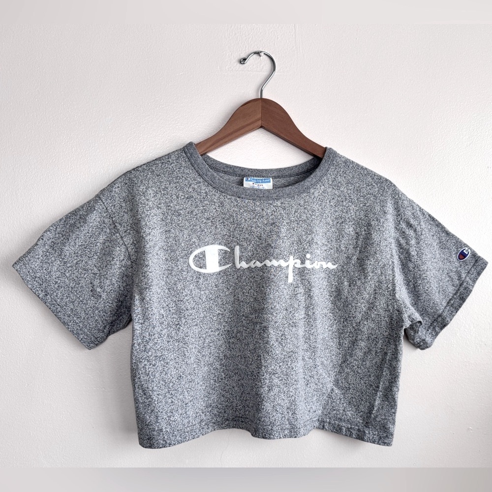 Vintage 90’s Champion Heather Gray Crop Crew Neck Oversized Cotton Tee - Small